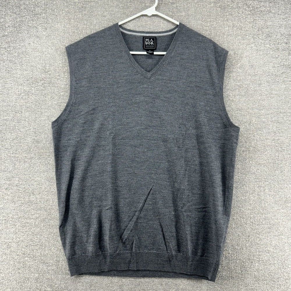 Jos A Bank Traveler Sweater Vest Men Size XL Gray 100%‎ Merino Wool Casual